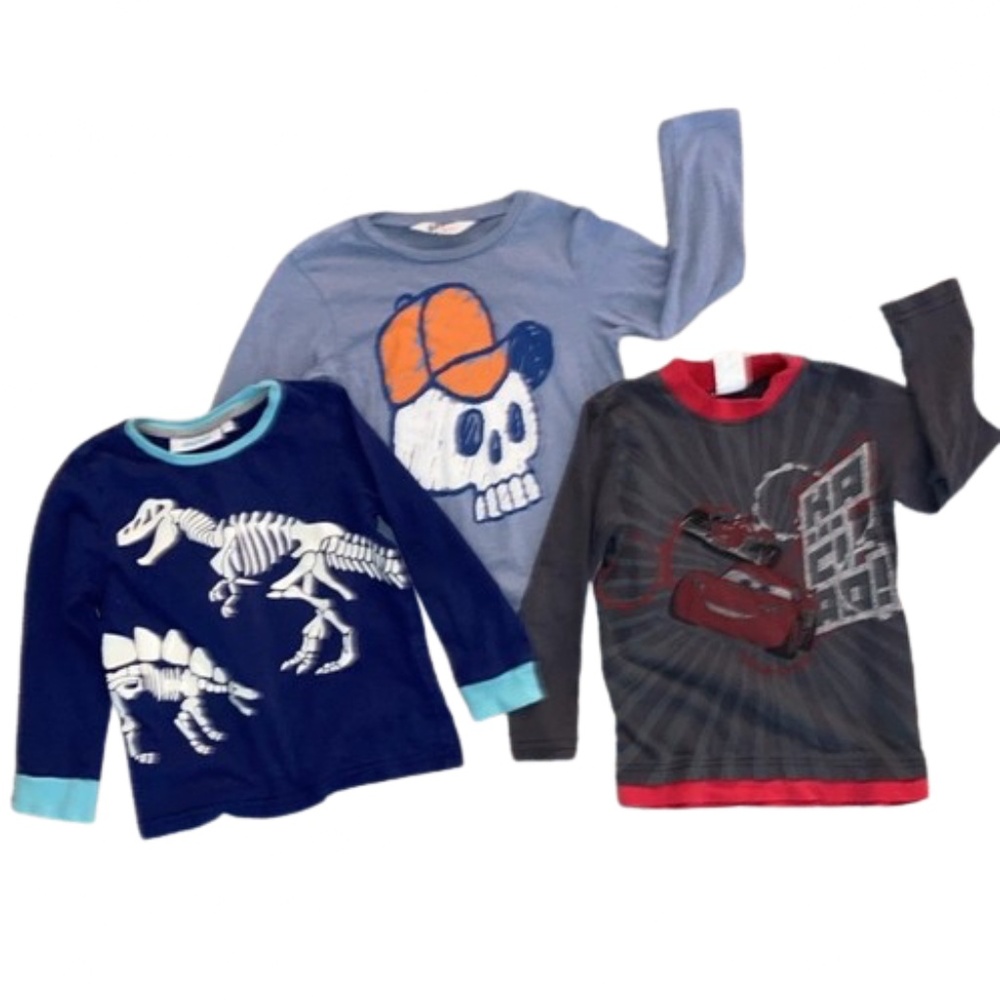 THREE Kids long sleeve pajama tops sold together LOT shirts